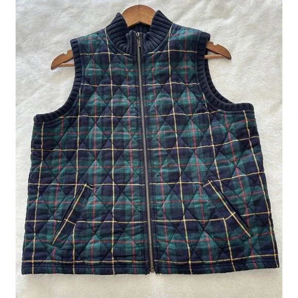 Chaus Sport Womens Vest Large Zip Tartan Plaid Quilted Academia Preppy Vintage - Picture 4 of 9